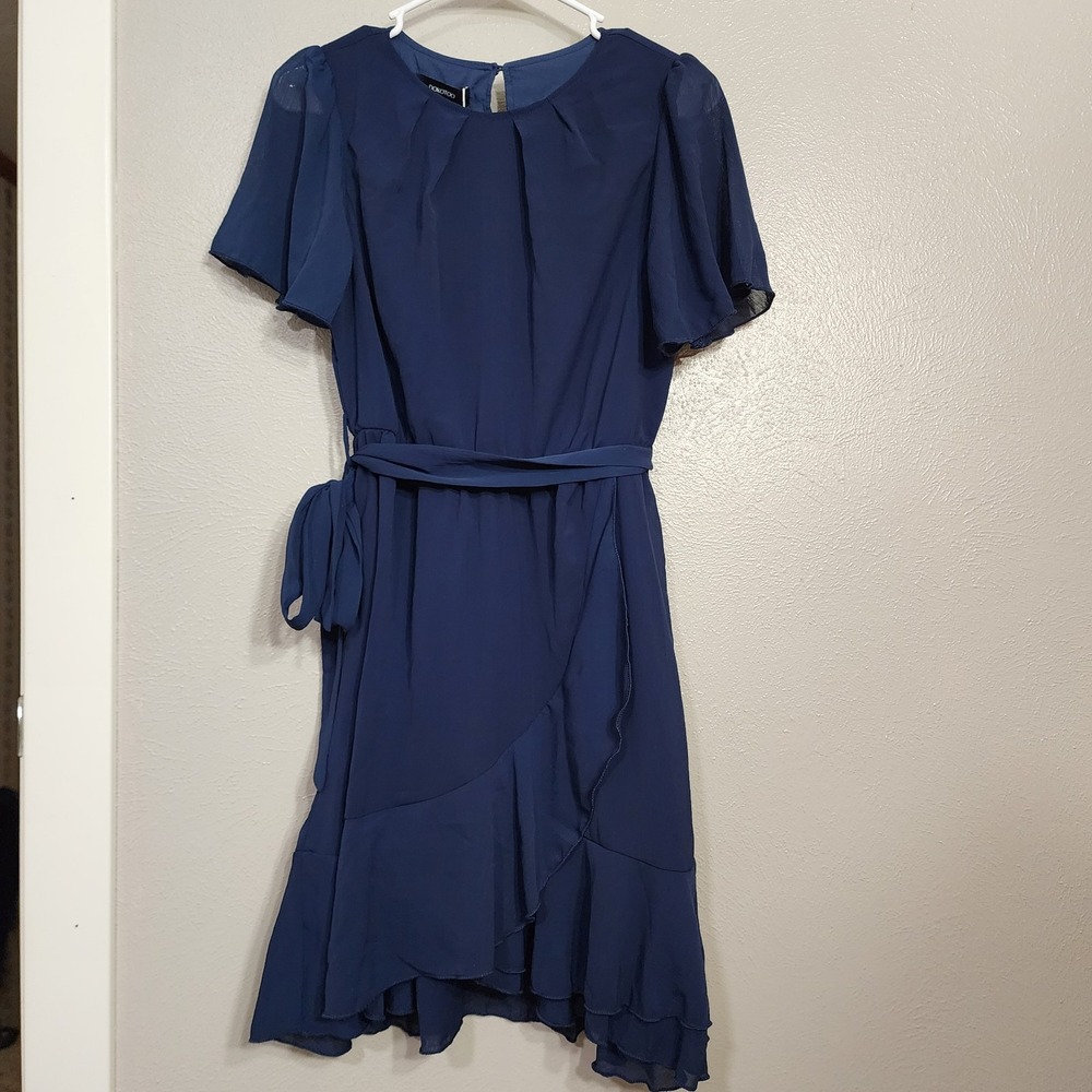 Dokotoo Dress Short‎ Sleeve Waist Tie Ruffle A Line Swing Mini Casual Blue Small